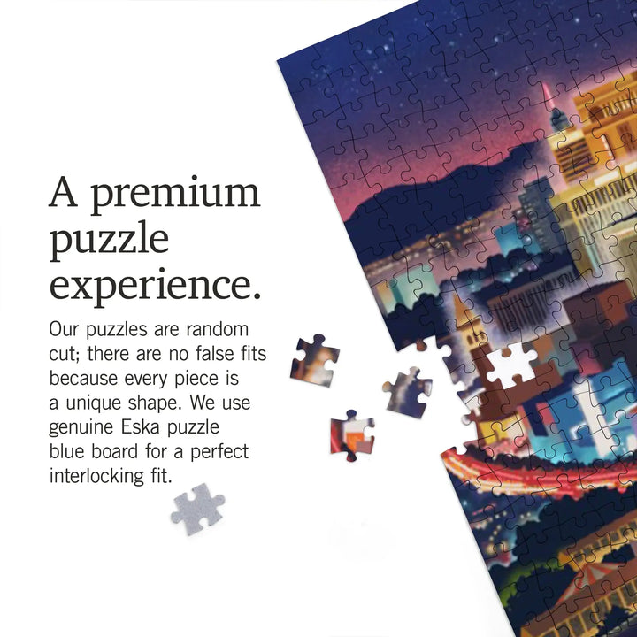 Las Vegas, Nevada, Lithograph, Vegas Strip at Night, Jigsaw Puzzle