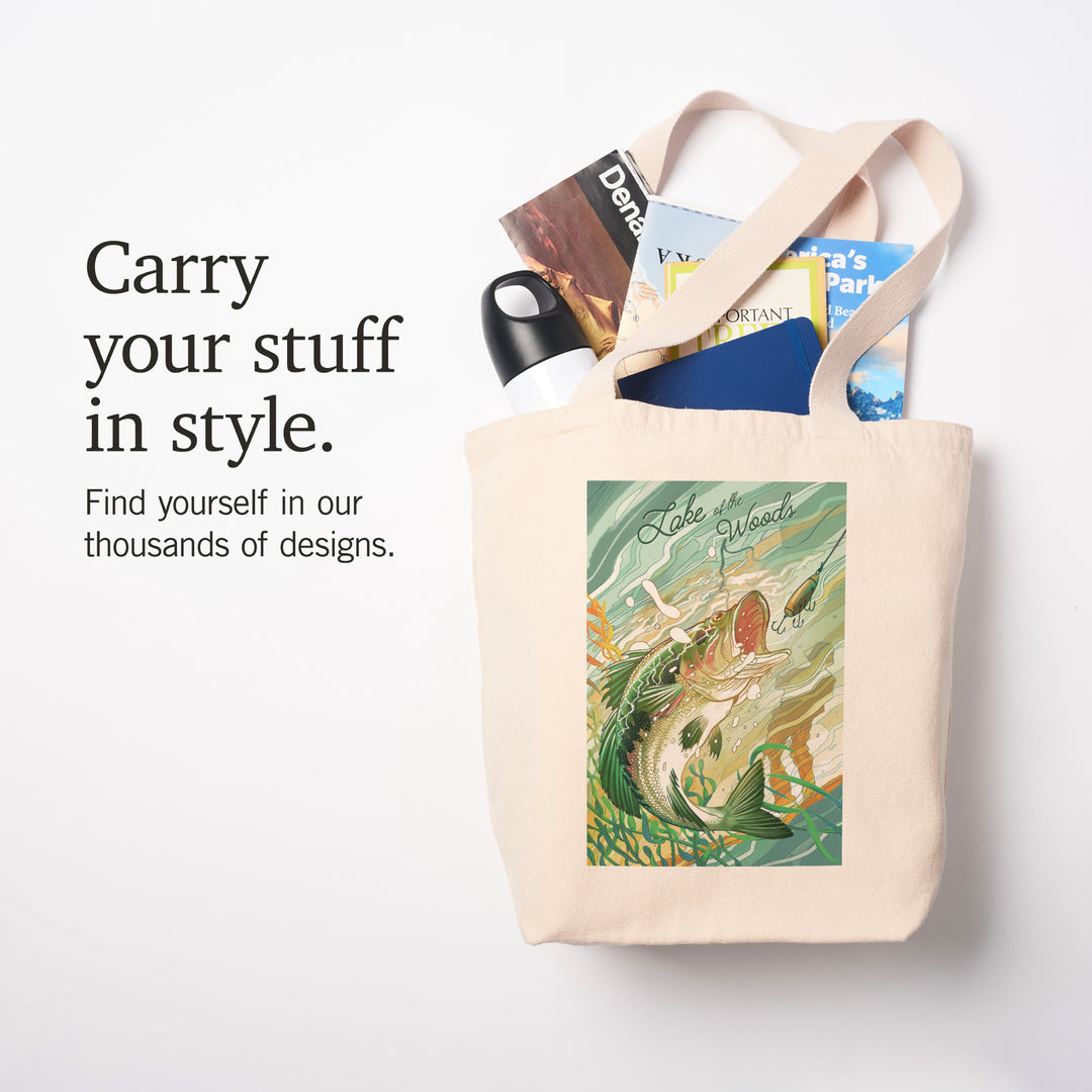 Lake of the Woods, Minnesota, Fish All Day, Bass, Tote Bag - Lantern Press