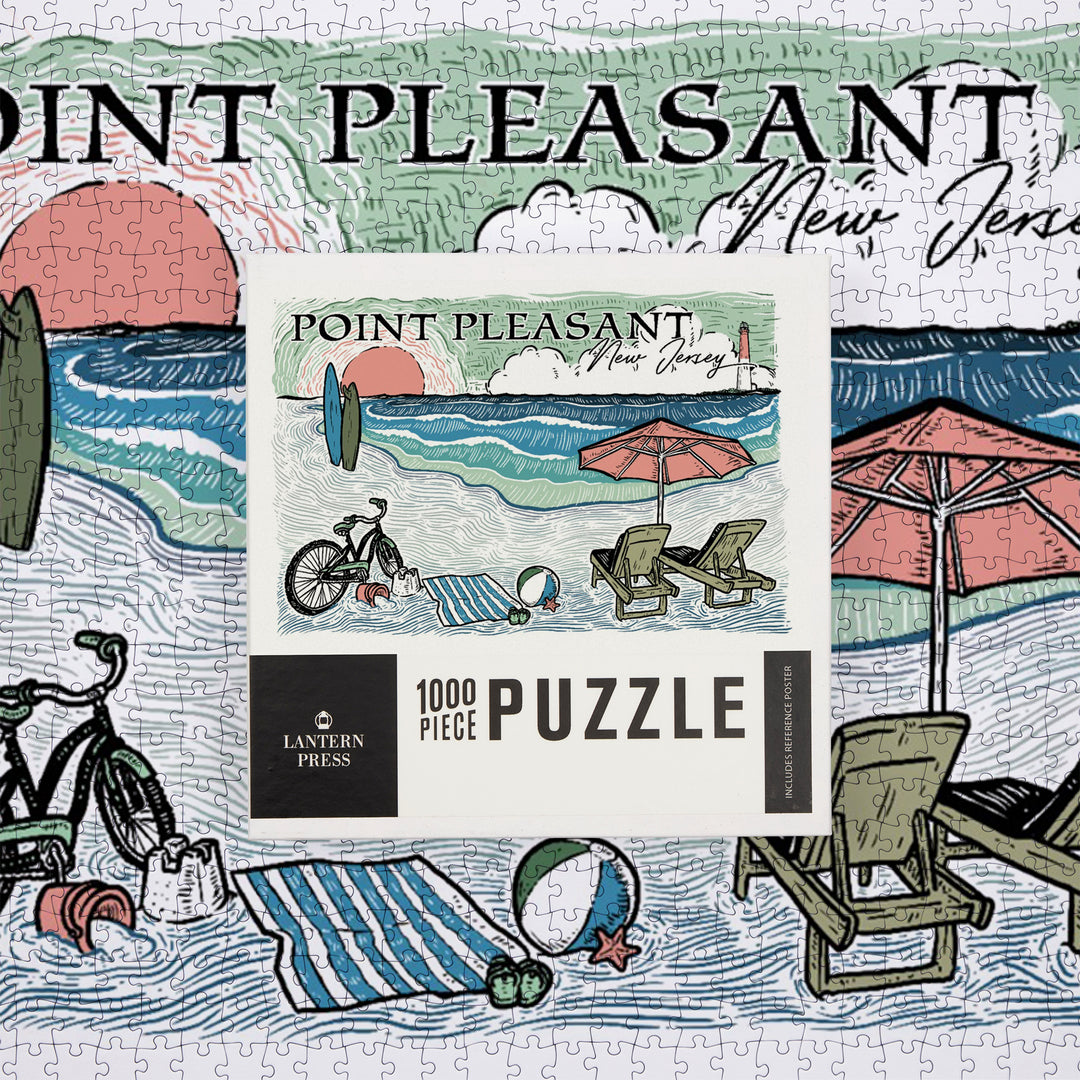 Point Pleasant Island, New Jersey, Sketch, Barnegat Light, Beach Scene, Jigsaw Puzzle