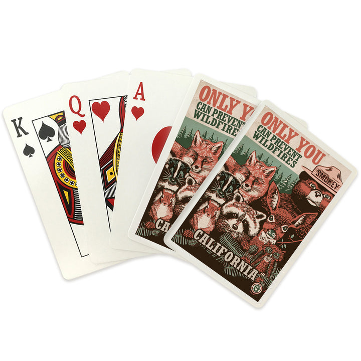 Playing Cards, California, Smokey Bear and Woodland Creatures, Only You Can Prevent Wildfires, 52 Card Deck with Jokers in Box, Unique Art