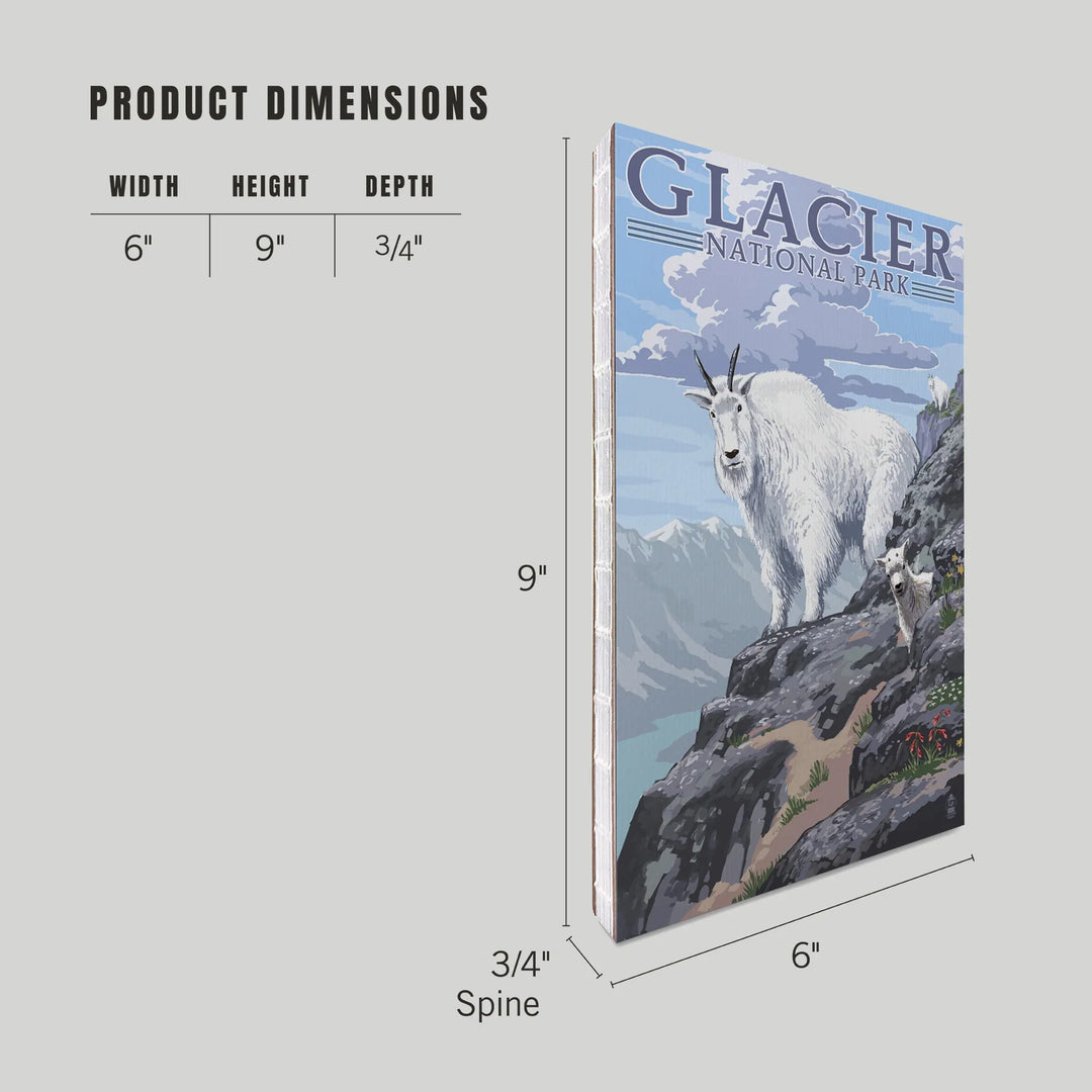 Lined 6x9 Journal, Glacier National Park, Montana, Mountain Goat and Kid, Illustration, Lay Flat, 193 Pages, FSC paper