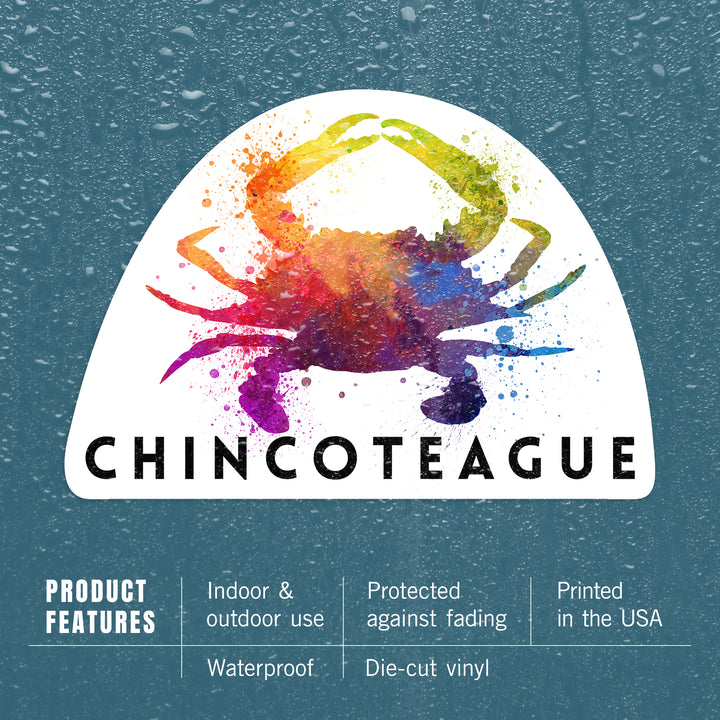Chincoteague, Virginia, Blue Crab, Abstract Watercolor, Contour, Vinyl Sticker