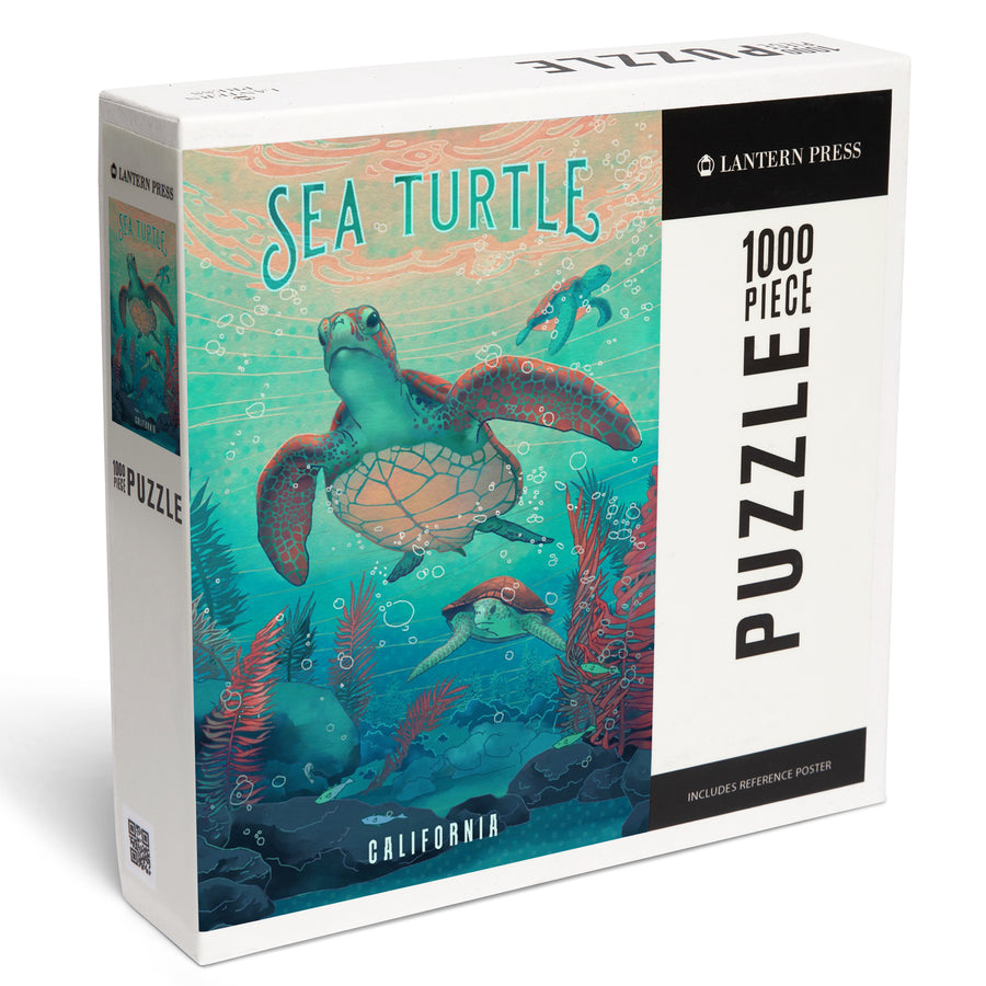 California, Fluid Linework, Sea Turtle, Jigsaw Puzzle - Lantern Press