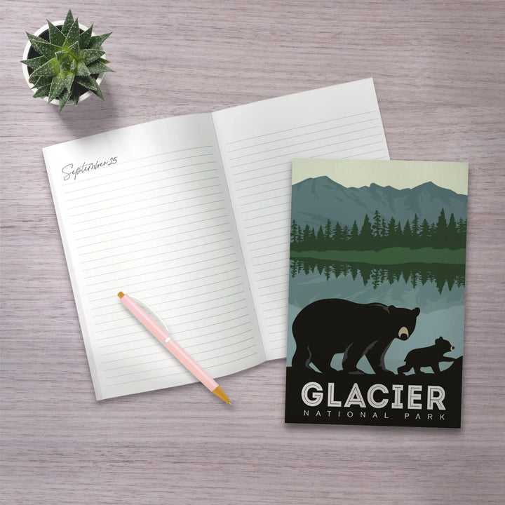 Lined 6x9 Journal, Glacier National Park, Montana, Bear and Cub, Family Time, Lay Flat, 193 Pages, FSC paper