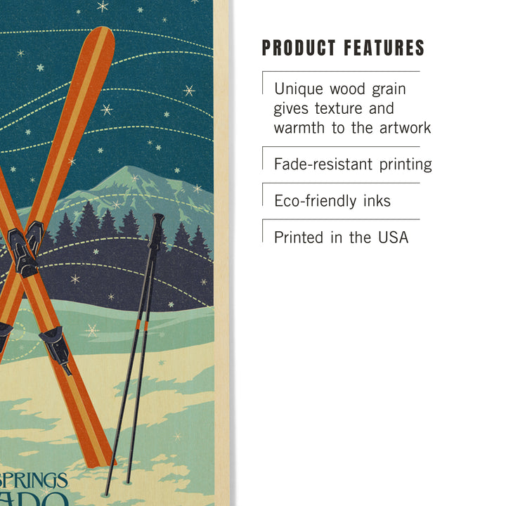 Steamboat Springs, Colorado, Crossed Skis, Letterpress, Lantern Press Artwork, Wood Signs and Postcards