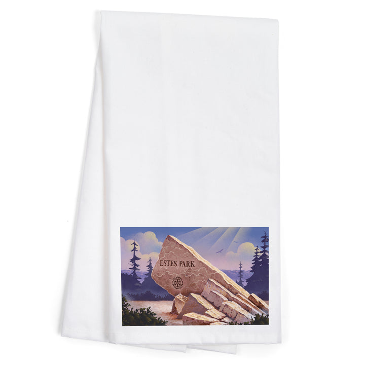 Colorado, Estes Park Sign, Lithograph, Organic Cotton Kitchen Tea Towels