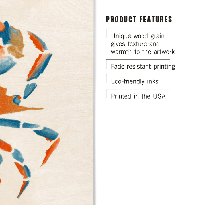 Baltimore, Maryland, Blue Crab, Blue and Orange Watercolor,, Wood Sign and Postcards