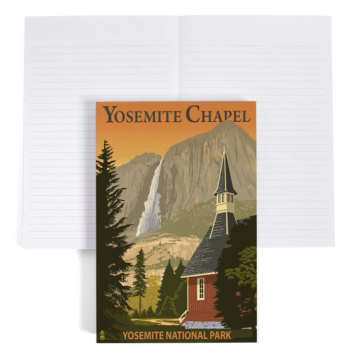 Lined 6x9 Journal, Yosemite Chapel and Yosemite Falls, California, Lay Flat, 193 Pages, FSC paper