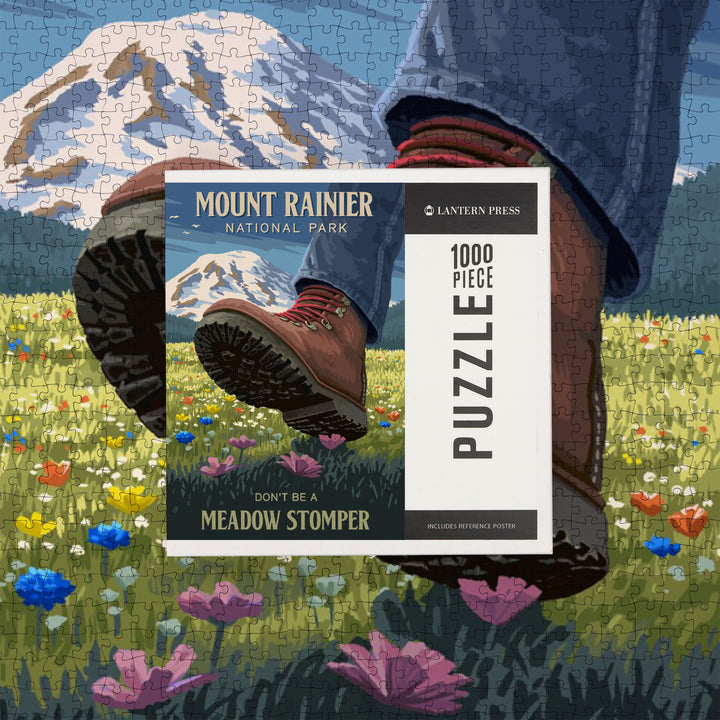 Mount Rainier, Washington, Painterly, Don't be a Meadow Stomper, Jigsaw Puzzle