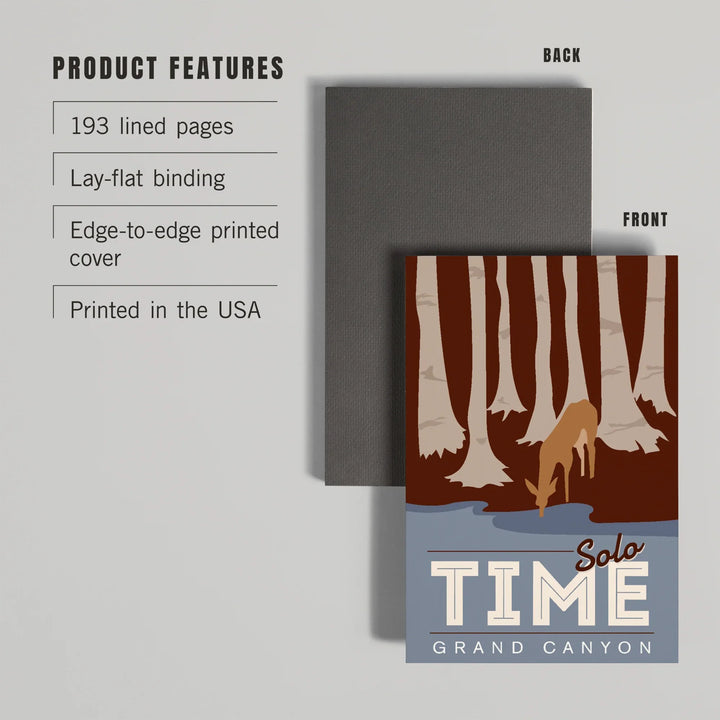 Lined 6x9 Journal, Grand Canyon National Park, Arizona, Solo Time, Deer Drinking, Vector Style, Lay Flat, 193 Pages, FSC paper