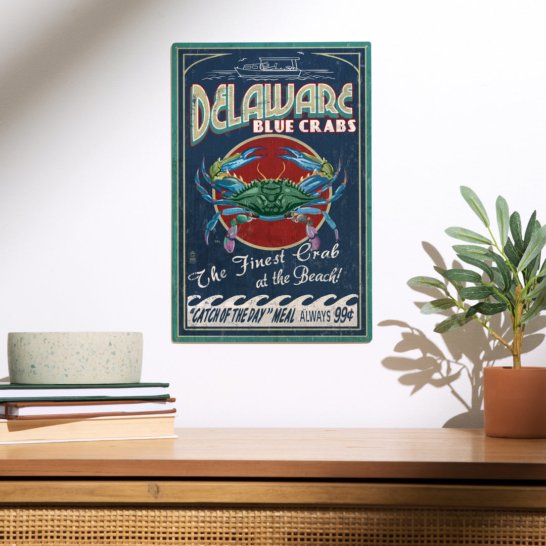 Delaware Blue Crabs Vintage Sign, Beach, Wood Sign and Postcards