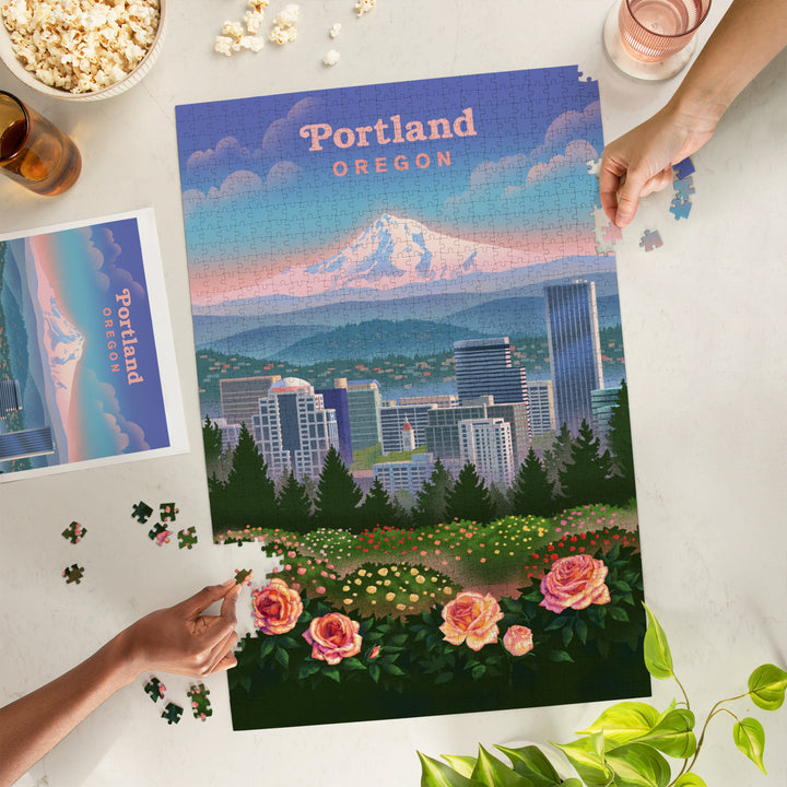 Portland, Oregon, Portland Skyline and Mount Hood, 1000 Piece Jigsaw Puzzle