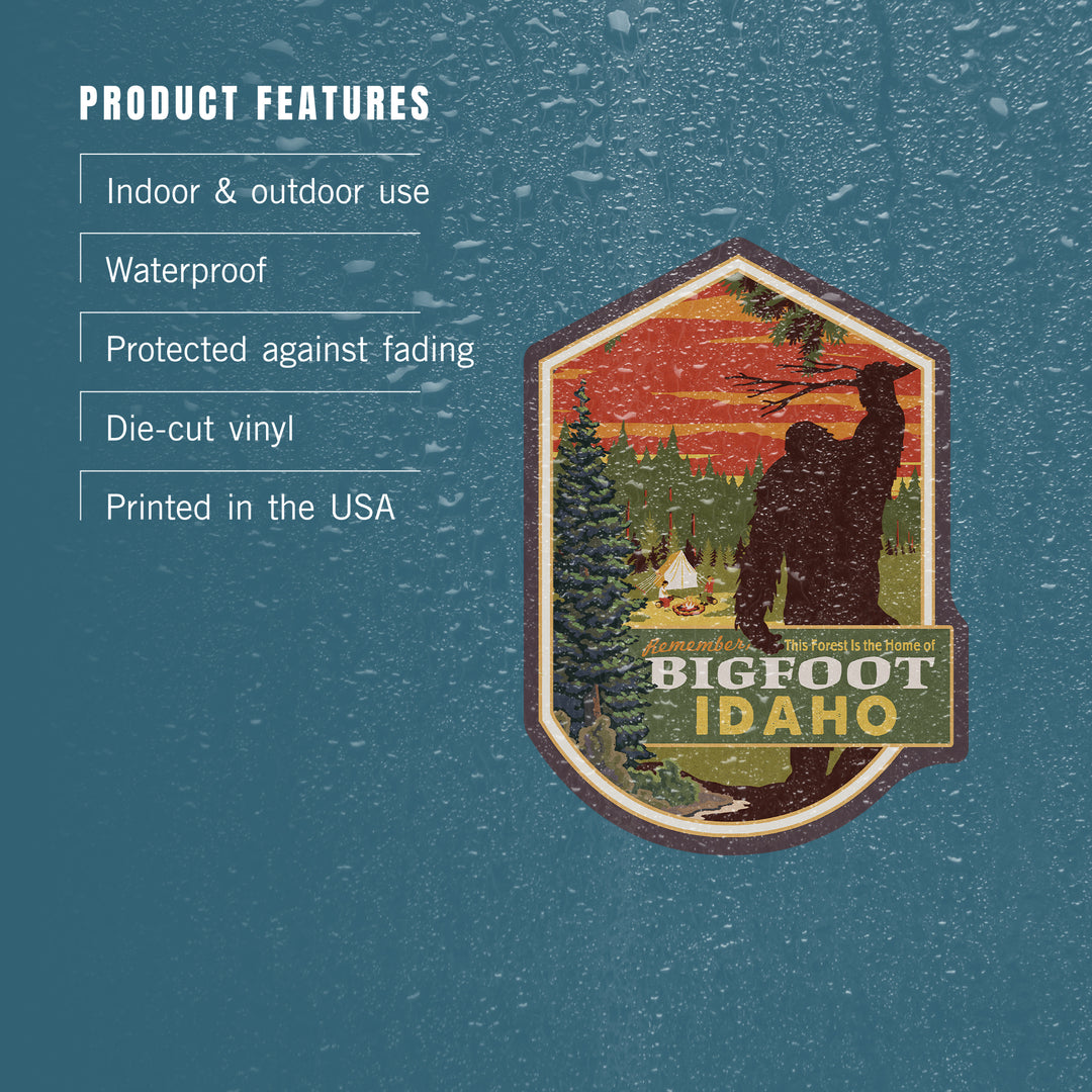 Idaho, Home of Bigfoot, Contour, Lantern Press Artwork, Vinyl Sticker