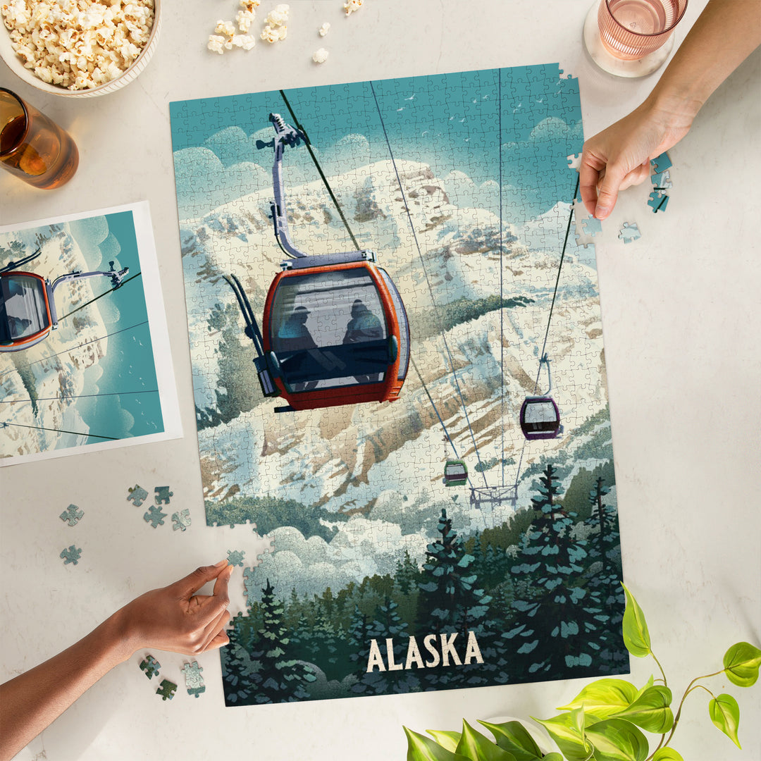 Alaska, Lithograph, Gondola, Orange, 1000 Piece Jigsaw Puzzle