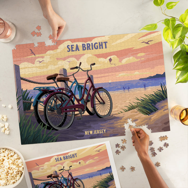 Sea Bright, New Jersey, Painterly, The Beach Is Calling, Beach Bikes, Jigsaw Puzzle