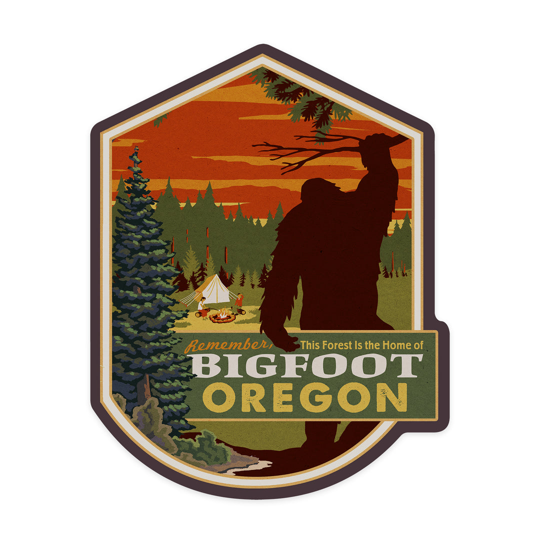 Oregon, Home of Bigfoot, Contour, Lantern Press Artwork, Vinyl Sticker