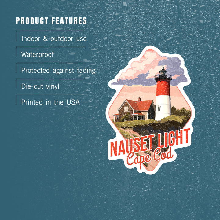 Cape Cod, Massachusetts, Nauset Light & Sunset, Contour, Lantern Press Artwork, Vinyl Sticker