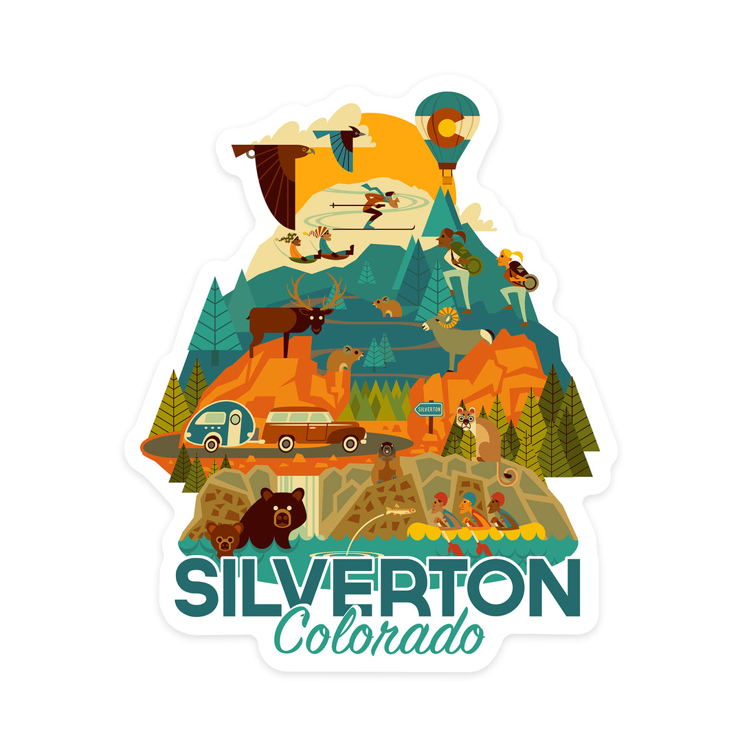 Silverton, Colorado, Geometric, Contour, Lantern Press Artwork, Vinyl Sticker