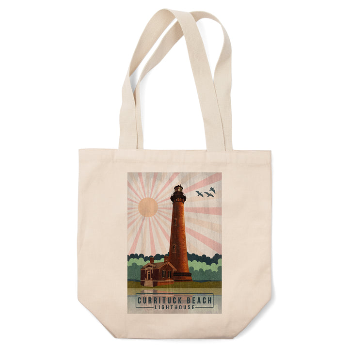 Outer Banks, North Carolina, Currituck Beach Lighthouse, Geometric Opacity, Lantern Press, Tote Bag