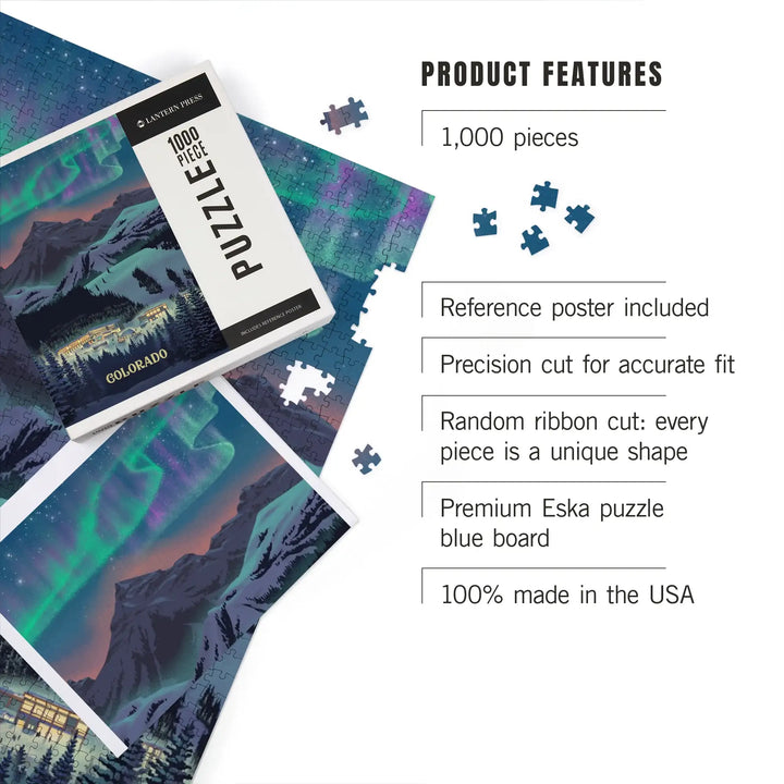 Colorado, Lithograph, Village Under Northern Lights, Jigsaw Puzzle