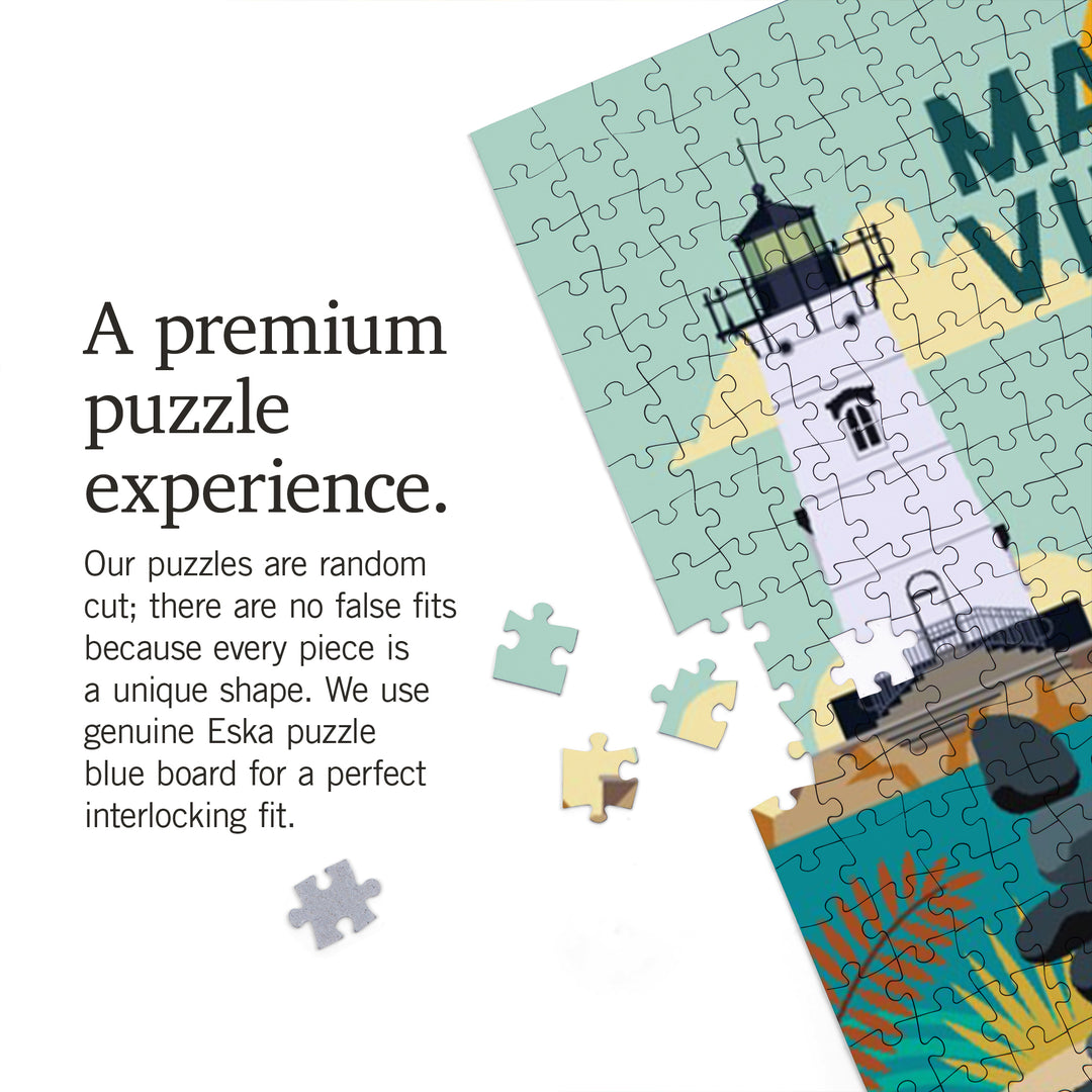 Martha's Vineyard, Massachusetts, Geometric, Beach, Edgartown Lighthouse, Jigsaw Puzzle