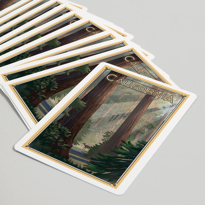 Playing Cards, California, Deer in Forest, Lithograph, 52 Card Deck with Jokers in Box, Unique Art