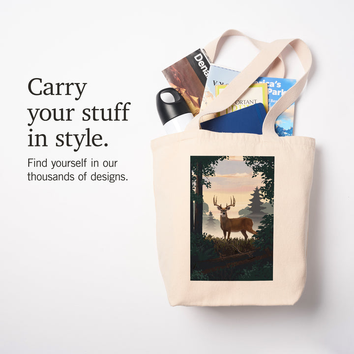 Painterly, Deer and Sunrise, Tote Bag