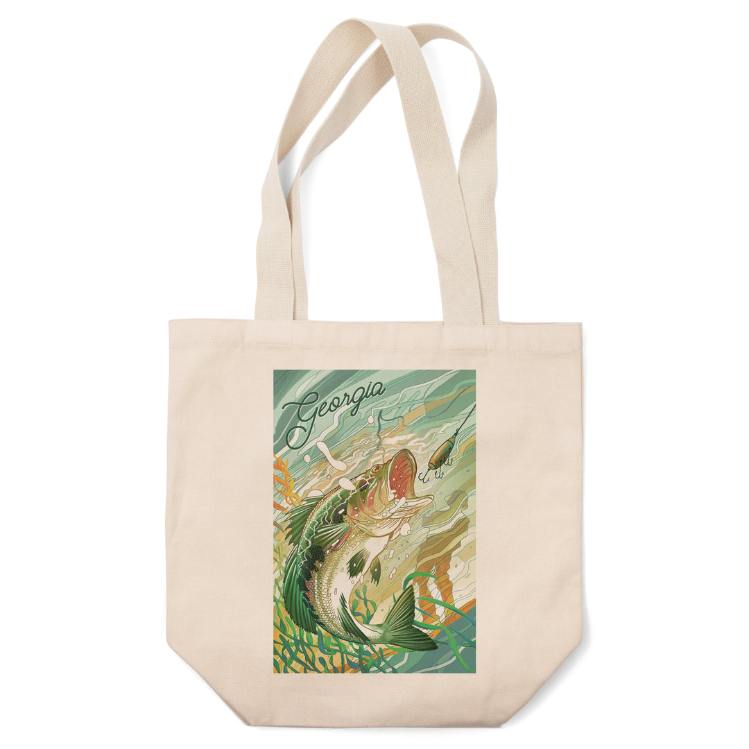 Georgia, Fish All Day, Bass, Tote Bag - Lantern Press