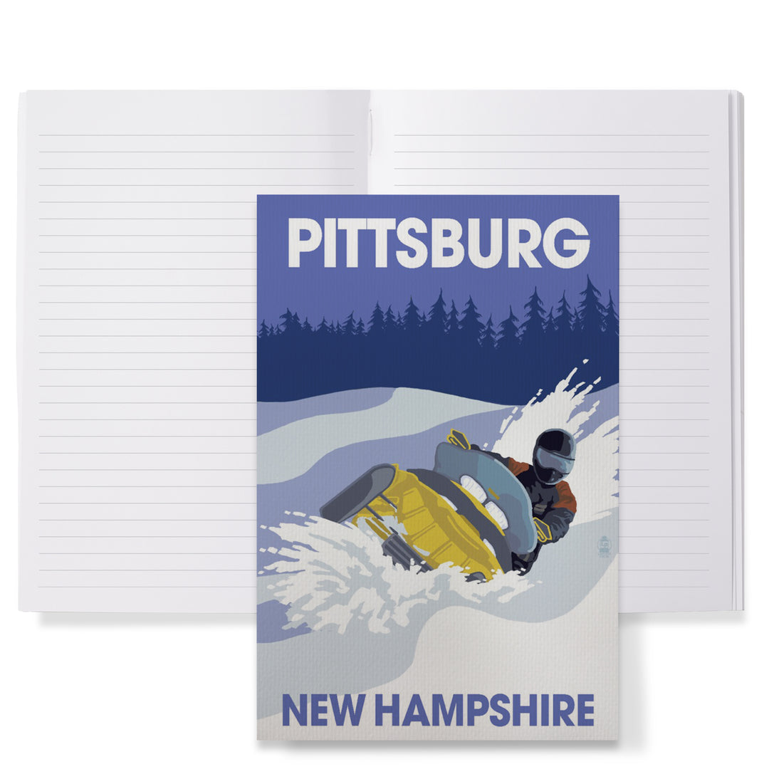 Lined 6x9 Journal, Pittsburg, New Hampshire, Snowmobile Scene, Lay Flat, 193 Pages, FSC paper