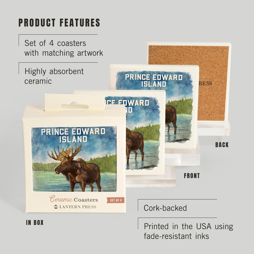 Prince Edward Island, Watercolor Study, Moose, Coaster Set