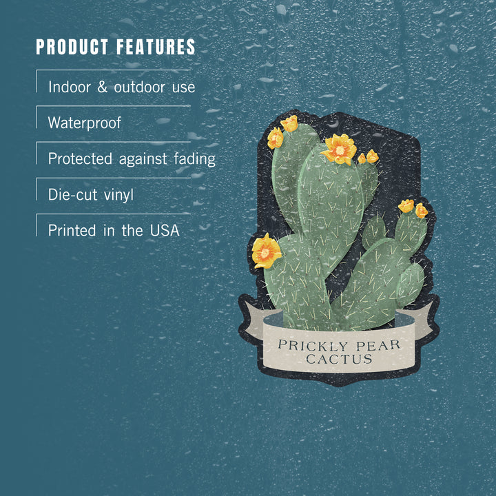 Vintage Flora Noir, Prickly Pear Cactus, Yellow, Vinyl Sticker