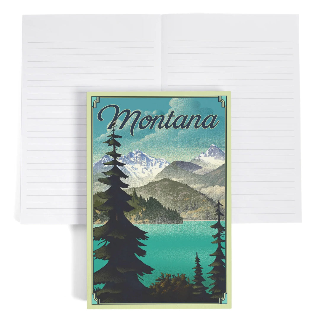 Lined 6x9 Journal, Montana, Lithograph National Park Series, Lay Flat, 193 Pages, FSC paper