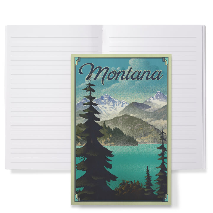 Lined 6x9 Journal, Montana, Lithograph National Park Series, Lay Flat, 193 Pages, FSC paper
