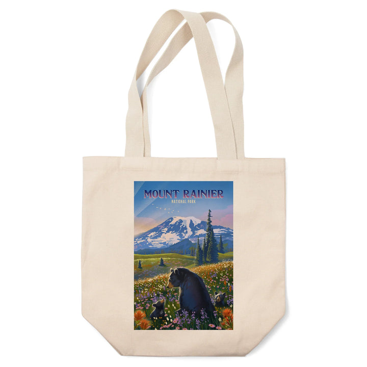 Mount Rainier National Park, Washington, Painterly, Bear Family in Field, Tote Bag