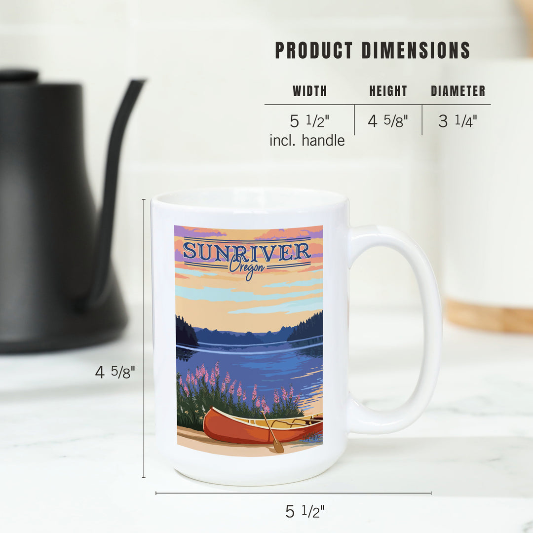 Sunriver, Oregon, Canoe & Lake, Lantern Press Artwork, Ceramic Mug