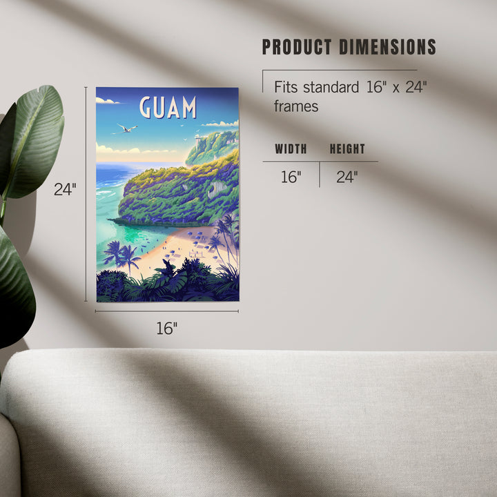 Agana, Guam, Lithograph, Beach Cove, Art & Giclee Prints