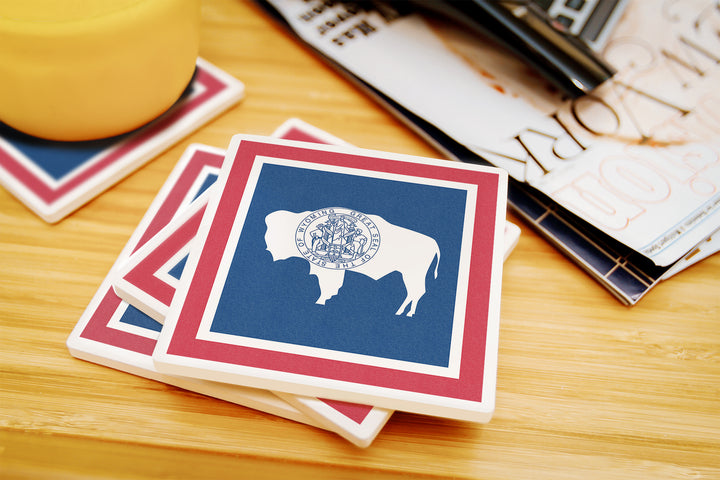 Wyoming State Flag, Letterpress, Coaster Set