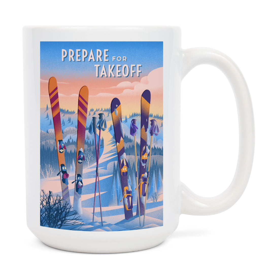 Prepare for Takeoff, Skis In Snowbank, Ceramic Mug