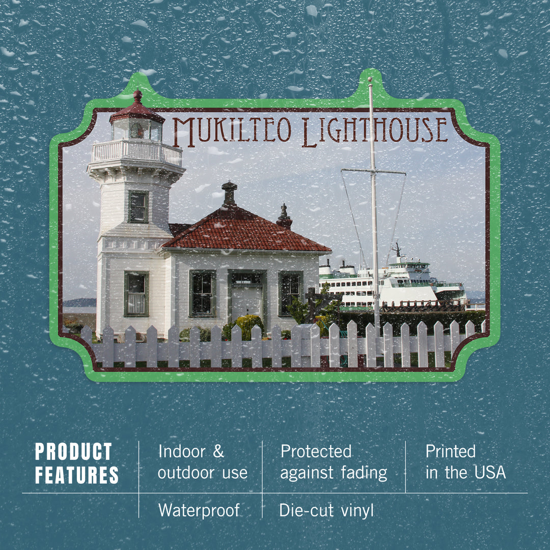 Mukilteo, Washington, Mukilteo Lighthouse and Ferry, Contour, Vinyl Sticker