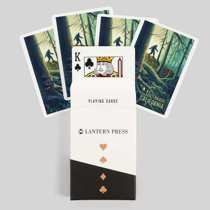 Playing Cards, Fort Bragg, California, Wanderer, Bigfoot in Forest, 52 Card Deck with Jokers in Box, Unique Art