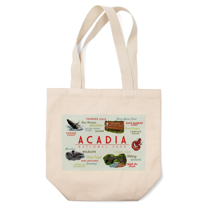 Acadia National Park, Maine, Typogrphy and Icons, Tote Bag