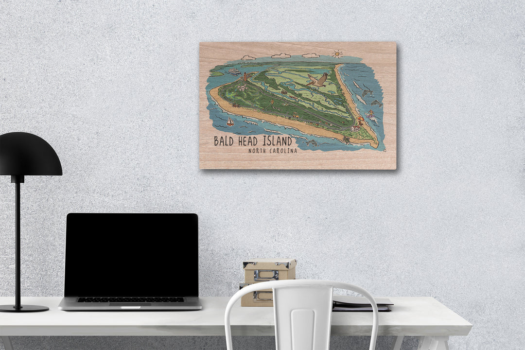 Bald Head Island, North Carolina, Line Drawing, Lantern Press Artwork, Wood Signs and Postcards