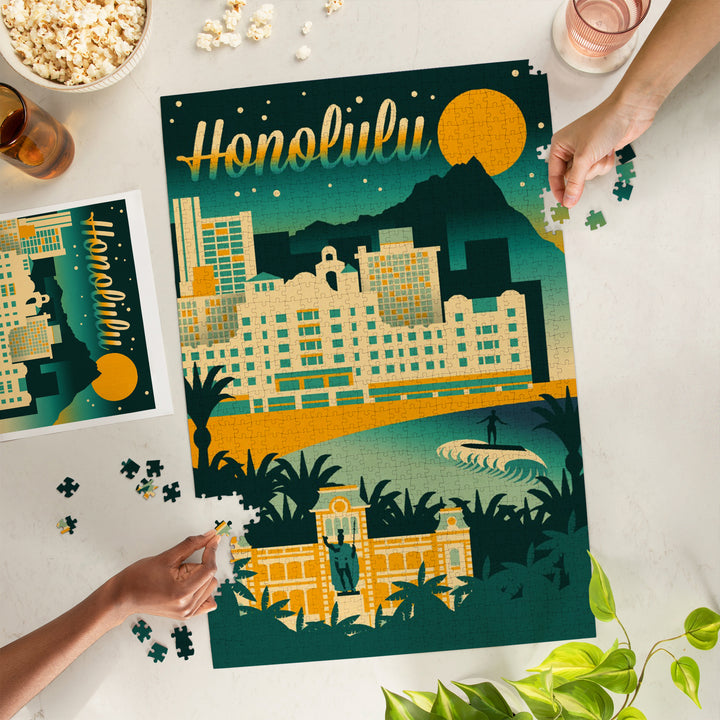 Honolulu, Hawaii, Retro Skyline Chromatic Series, Jigsaw Puzzle