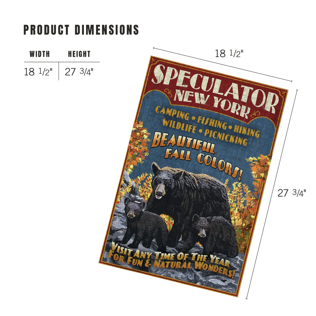 Speculator, New York, Black Bear Family Vintage Sign, 1000 Piece Jigsaw Puzzle