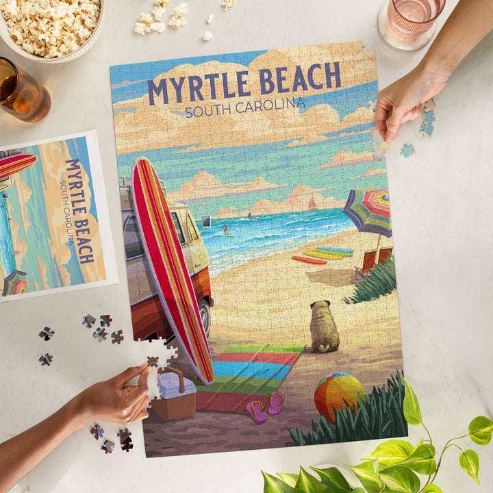 Myrtle Beach, South Carolina, Painterly, Beach Activities, 1000 Piece Jigsaw Puzzle