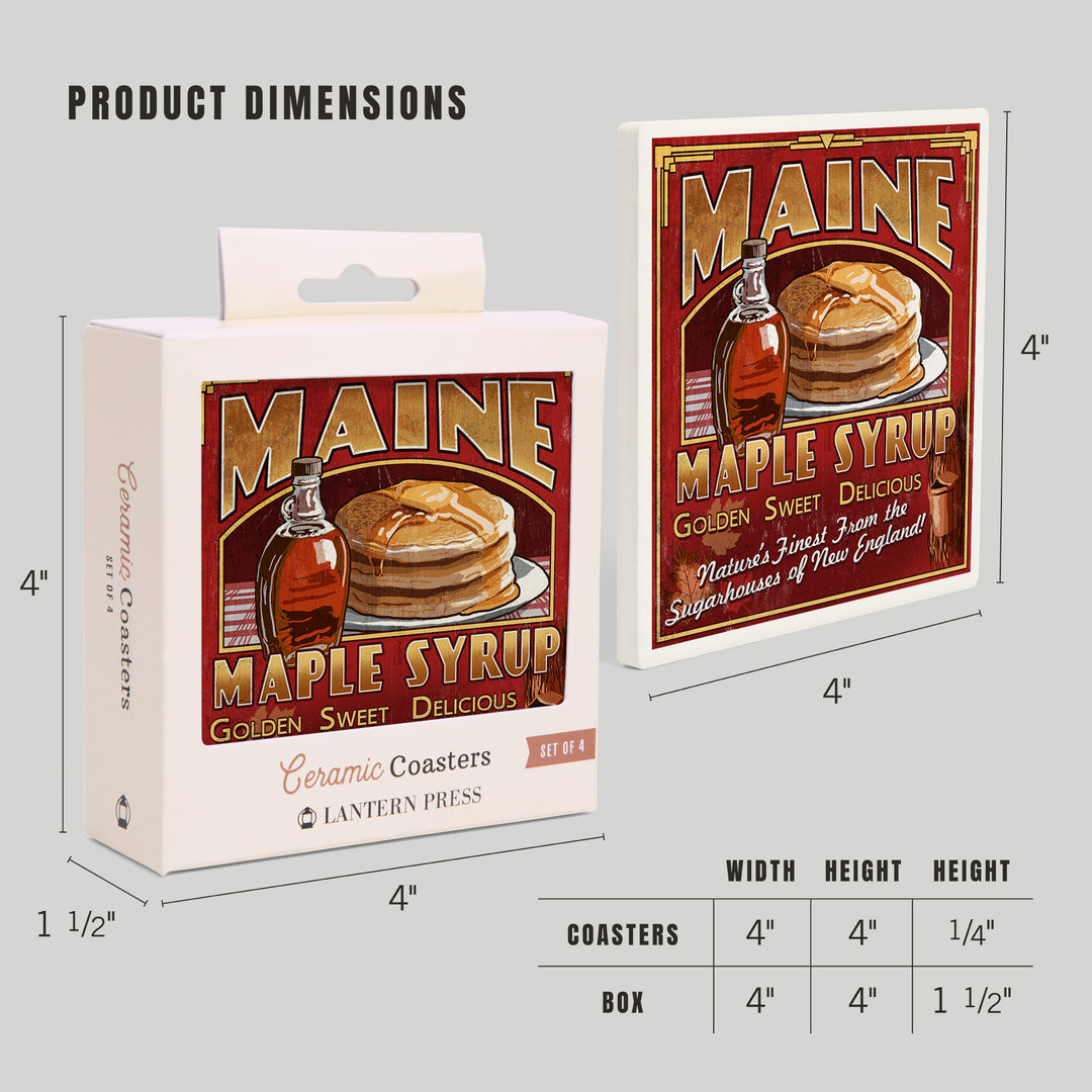 Maine, Maple Syrup Vintage Sign, Coasters