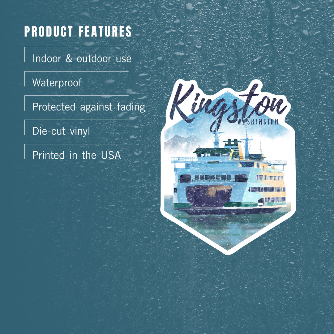 Kingston, Washington, Ferry, Watercolor, Contour, Vinyl Sticker