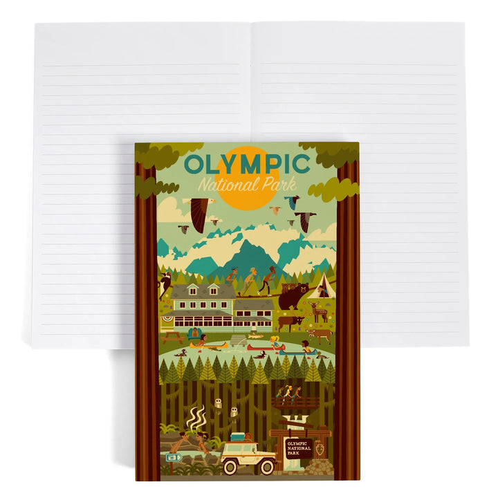 Lined 6x9 Journal, Olympic National Park, Washington, Geometric National Park Series, Lay Flat, 193 Pages, FSC paper