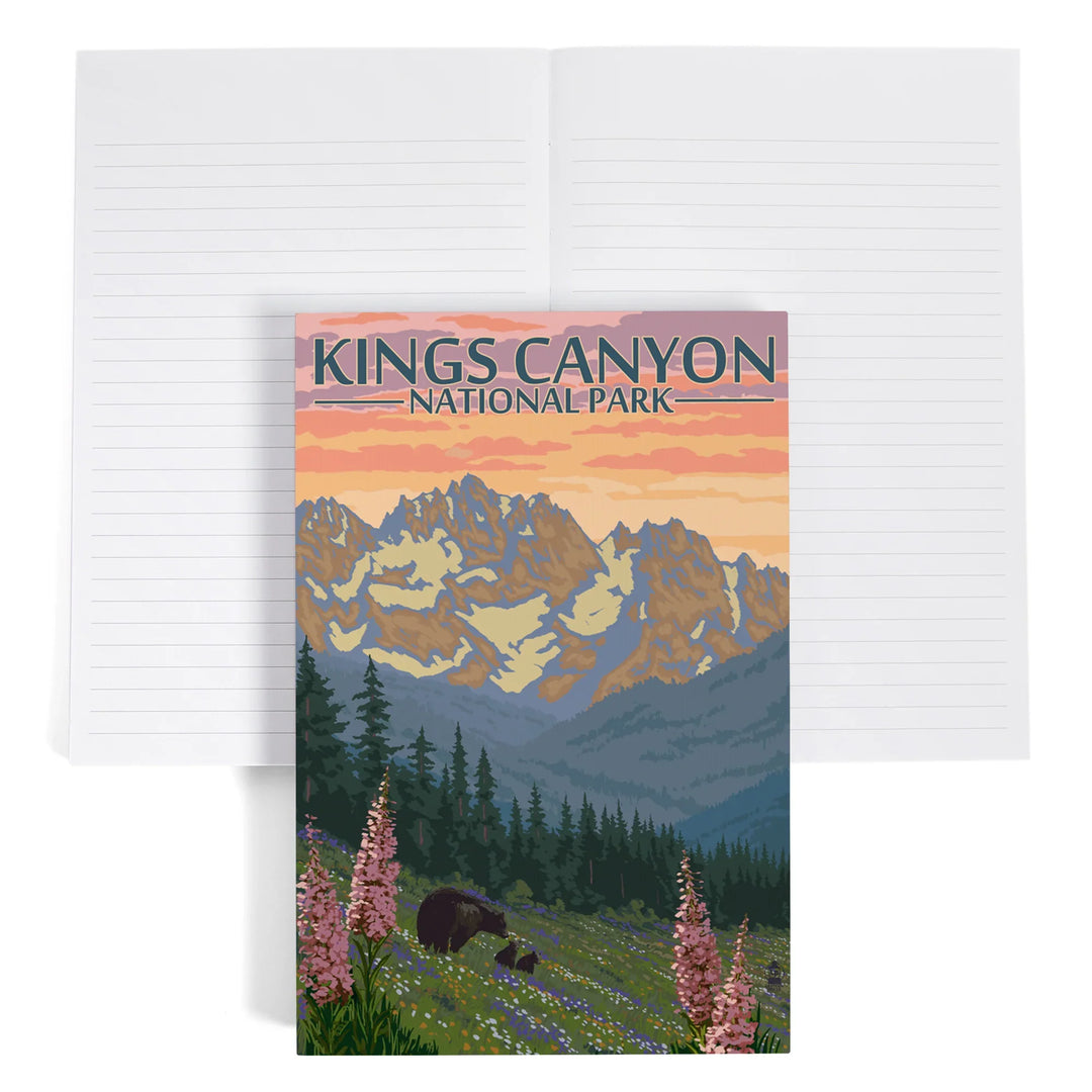 Lined 6x9 Journal, Kings Canyon National Park, Bear Family and Spring Flowers, Lay Flat, 193 Pages, FSC paper