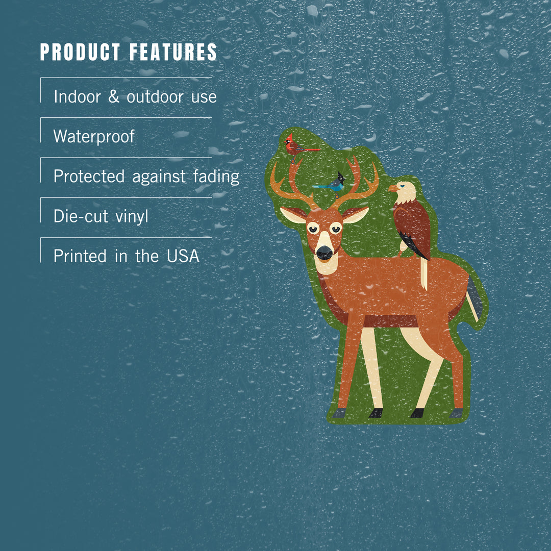 Deer & Birds, Geometric, Contour, Lantern Press Artwork, Vinyl Sticker